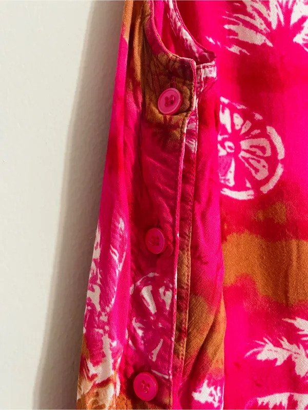 Vtg Desert Jems Hawaiian Boho Maxi Dress Rayon L Tropical 90s Pink Palm Print - Image 12