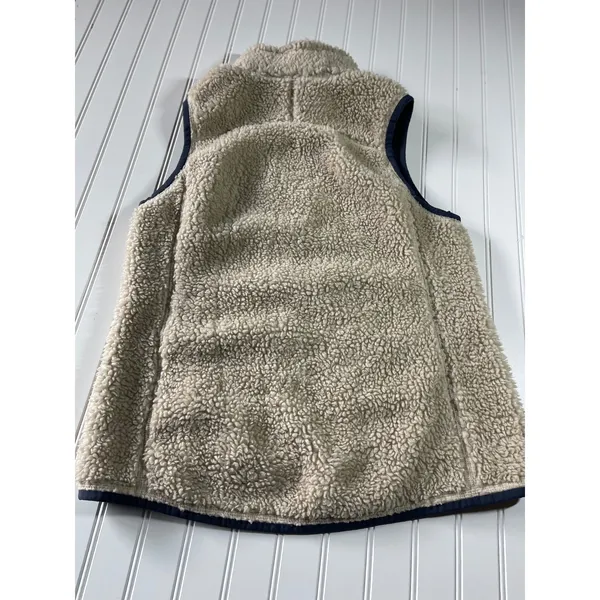 LL Bean Mountain Pile Fleece Vest Cream Navy Sherpa Retro Outdoor Jacket M - Image 10