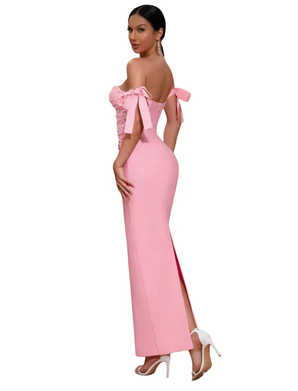 Boutique Pink and Pearl Maxi Dress - Image 4