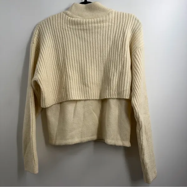 Mango MNG Wool Blend Layered Mock Neck Sweater Cream L NWT Quiet Luxury - Image 5