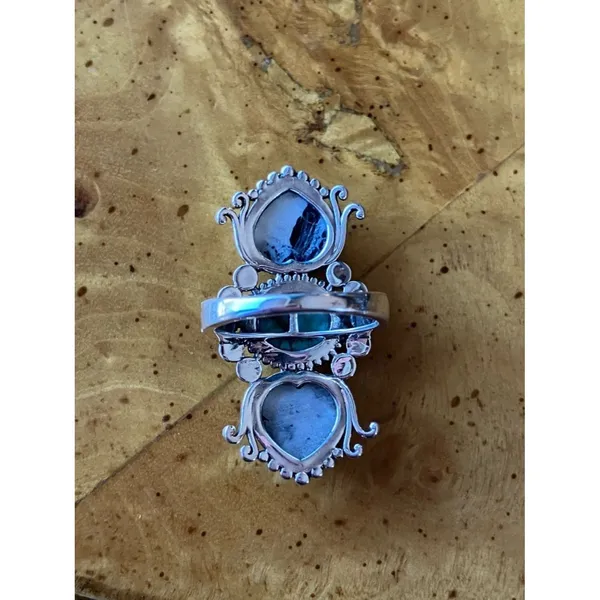 White Buffalo Turquoise Nevada Turquoise Sterling Silver Heart Ring Size 7 - Image 4