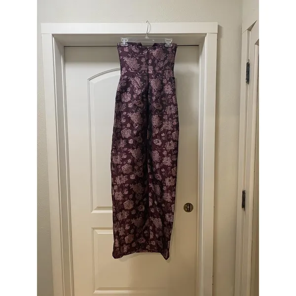 Lulus Dress Womens Small Purple Floral Strapless Jacquard Maxi Slit Gown Formal - Image 4