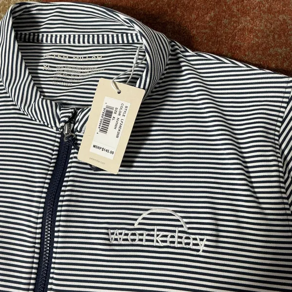 Peter Millar Workday Full Zip Jacket Womens XL Navy White Stripe UPF 50 Sport - Image 7