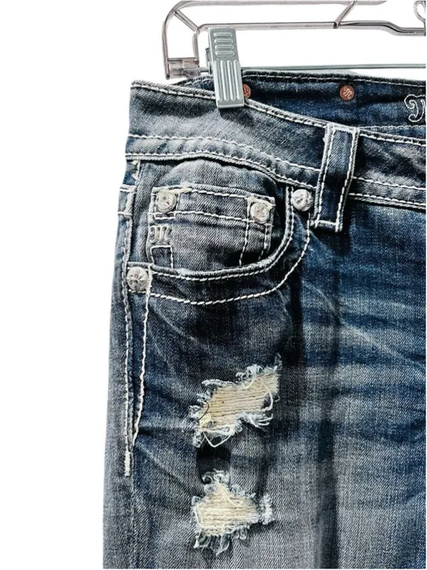 Miss Me Y2K Rhinestone Embroidered Bling Cuffed Capri Pants Size 28 Denim Jeans - Image 5