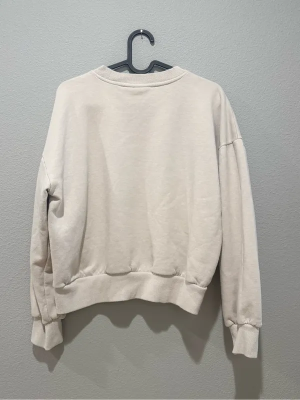 Vans Cream Graphic Crop Crewneck Sweatshirt Size S - Image 2