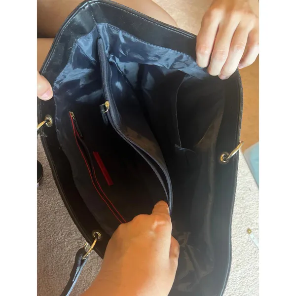 Tommy Hilfiger Medium Tote Bag Purse Black Gold Plated EUC - Image 2