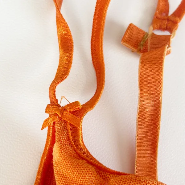 Moschino Womens Orange Heart Flocked‎ Mesh Vintage Italian Lingerie Bra Size 36B - Image 4
