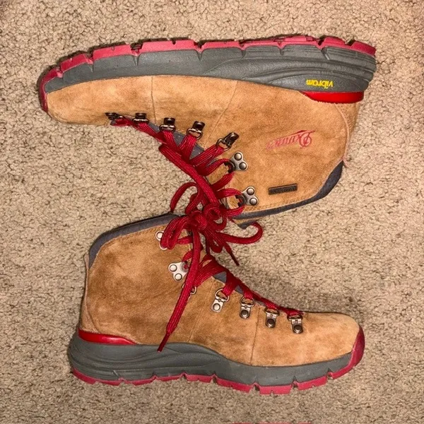 Danner Mountain 600 Waterproof Suede Hiking Boots Vibram Sole Brown Red 8 - Image 6