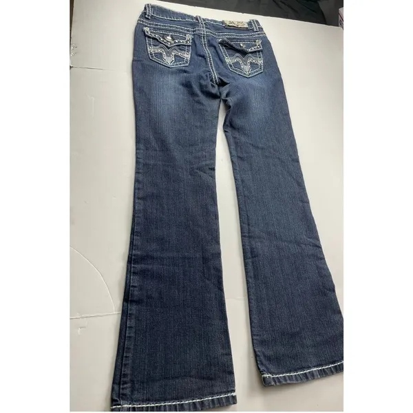 Miss Chic Women's Blue Denim Low-Rise Bootcut Jeans Size 9 - Image 5