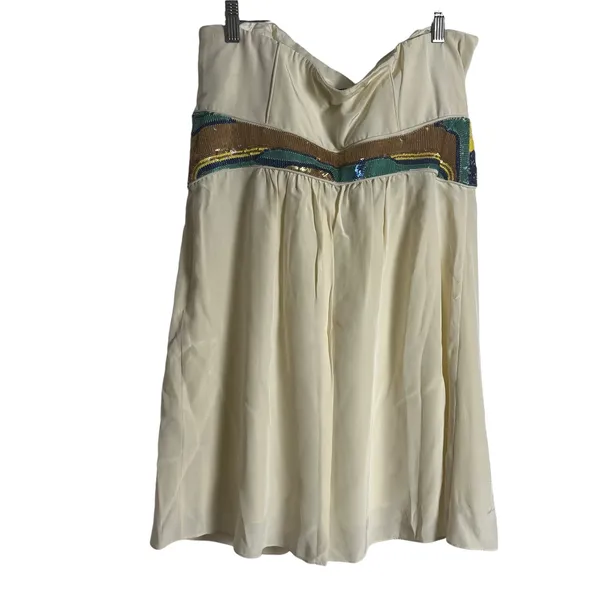 Tibi Ivory Cream Strapless Sleeveless Sequined Waist Mini Dress Size 12 - Image 8