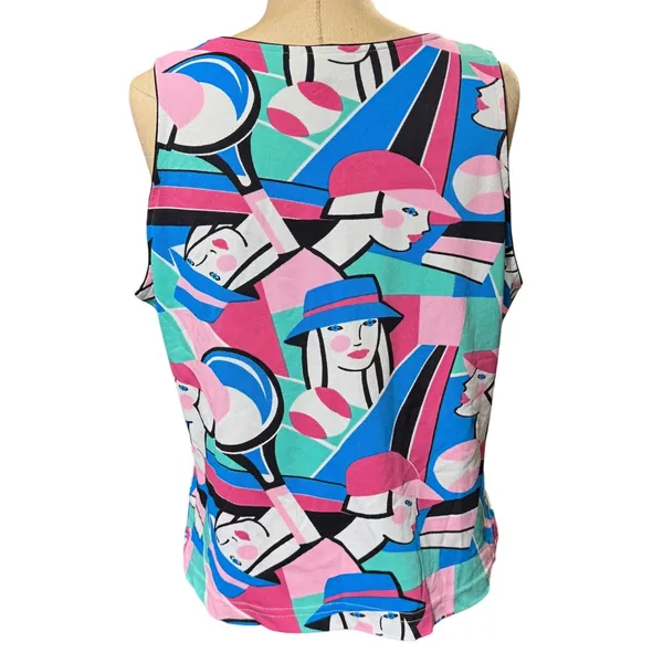 VTG Tail‎ L Pop Art Tank Top Tennis Graphic Pink Eclectic Sporty Vibrant 80s 90s - Image 3