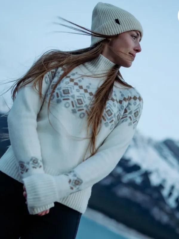 KUHL Alpina Sweater White Fair Isle Mock Neck Womens Medium - Image 2