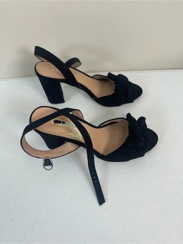 Madden Girl Black Suede Floral Open-Toe Slingback Heels - Image 3
