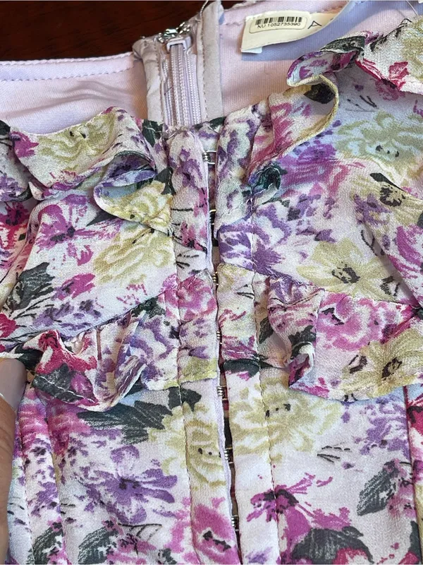 ASTR The Label Floral Ruched Puff Sleeve Mini Dress Purple Sz L Fairy Whimsical - Image 11
