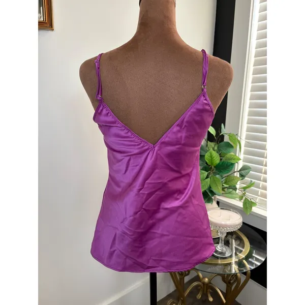 ZARA Women's Purple Satin V-Neck Camisole Tank Top Adjustable Straps Size S‎ - Image 3