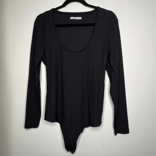 Abercrombie & Fitch Black Ribbed Long Sleeve Bodysuit Size XL - Image 2