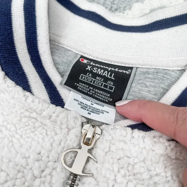 Champion cream Sherpa varsity bomber sporty jacket with logo - Image 6