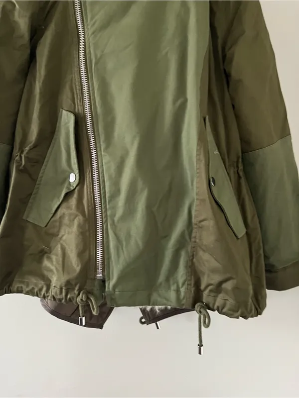 Zara Olive Green Faux Fur Hooded Parka Jacket XS Utility Military Winter Outdoor - Image 3