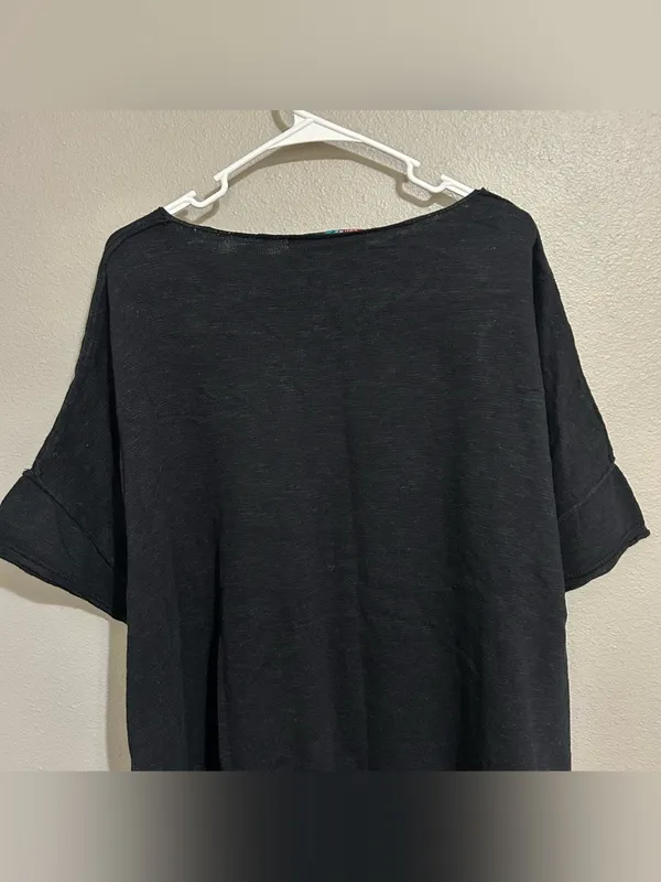 Free People Black Oversized Cotton Linen Blend Coastal Knit Top Women’s Medium - Image 7