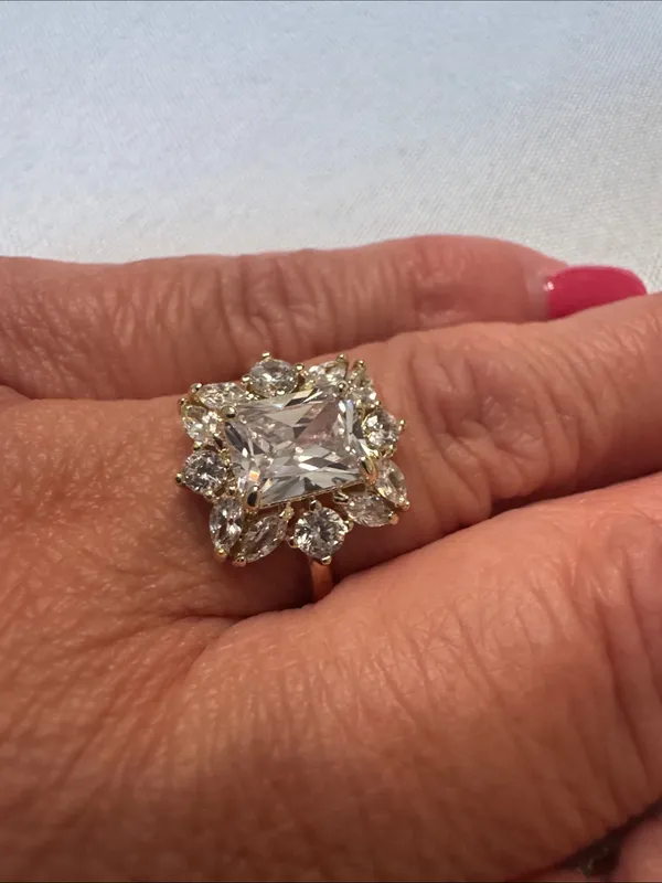 Gold-Tone Clear Crystal Halo Cocktail Ring - Image 5