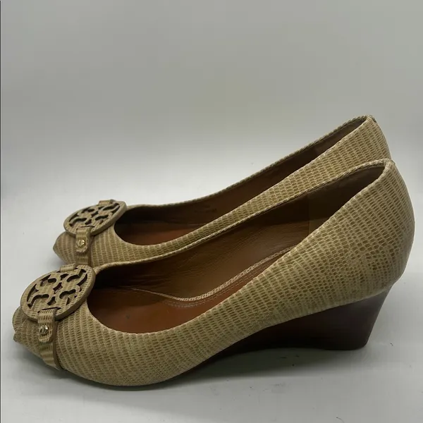 Tory Burch Sexy Tan Peep-Toe Wedge Heel Shoes **Size 8.5** 🔥🔥 - Image 5