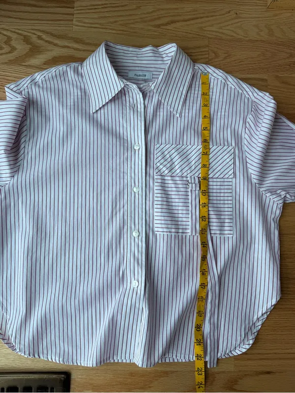 Parker Stripe Cotton Cropped Button Down Utility Pocket Shirt Size M/L - Image 9
