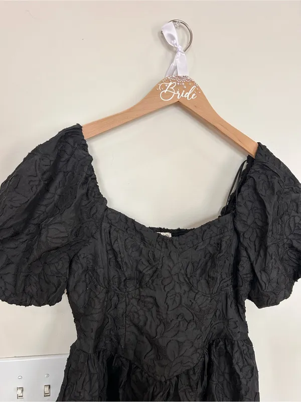 Allison & Kelly Short Puff Sleeve Printed Jacquard Dress Black M - Image 3