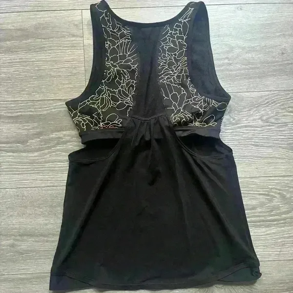 Athleta Black Gold Print Tank Shelf Bra Active Yoga Pilates Workout Gym Size S - Image 2