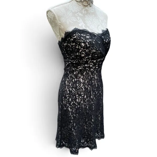 White House Black Market Black Lace Dress Strapless Cocktail Formal Sz 4 Small - Image 4