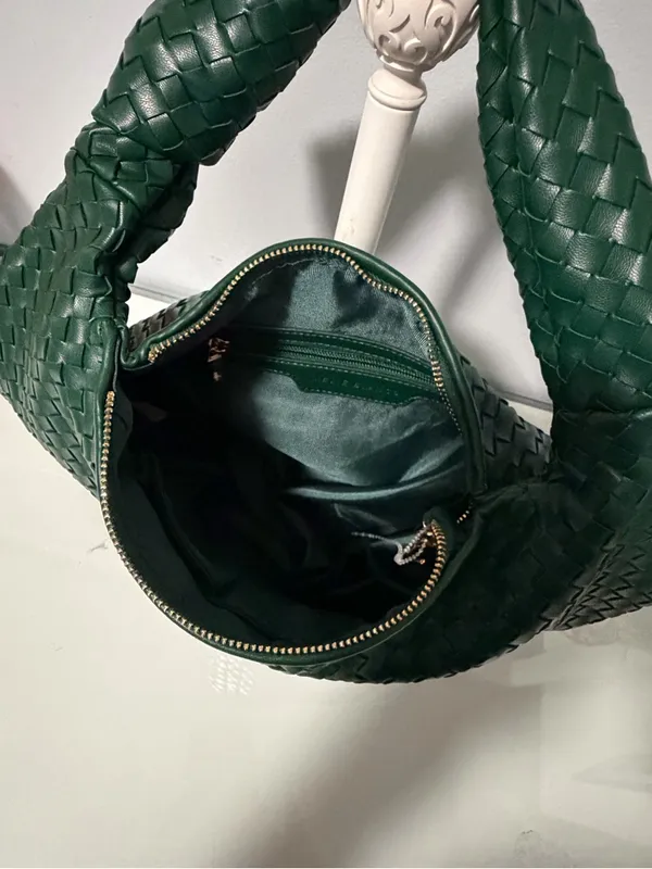 Melie Bianco Dark Green Woven Hobo Bag - Image 6