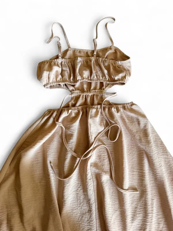 SHEIN Champagne Satin Cutout Maxi Dress XS - Image 9