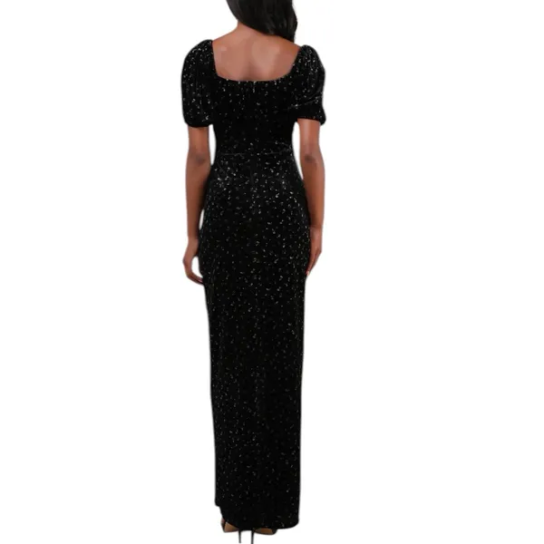 NWT Lulus Expert Charm Black Ditsy Floral Velvet Puff Sleeve Maxi Dress Size XS - Image 2