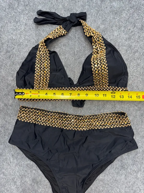 Sexy High Waist Halter V Neck Bathing Suit Tie Back Tummy Control Swimwear - Image 4