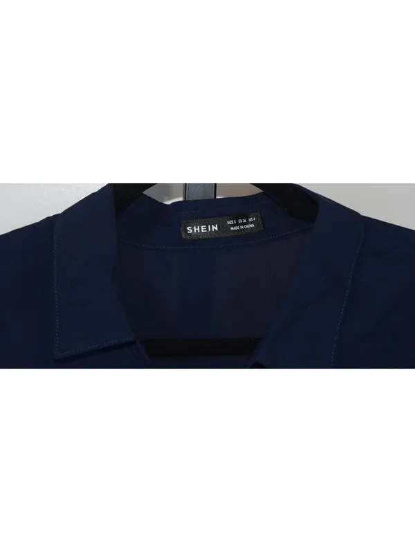 SHEIN Shirt Dress Womens Small Navy Blue Belted Long Sleeve Midi Wrap Style - Image 3