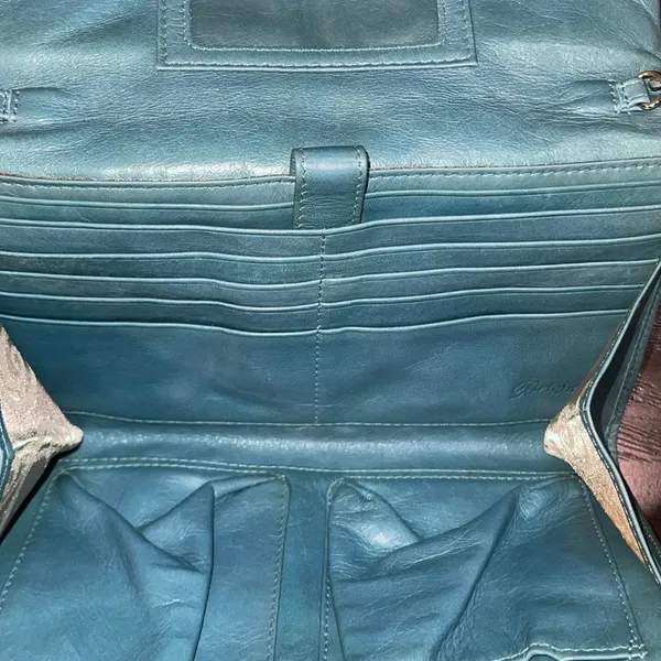 Brighton Turquoise Leather Purse Crossbody Western Cowboy 90s Wallet Vintage - Image 5