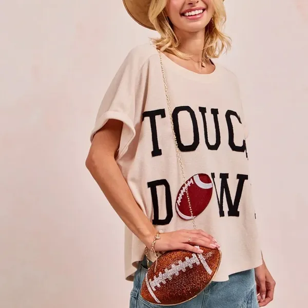 BiBi‎ Game Day Touchdown Letter Patches Waffle Short Top - Image 8