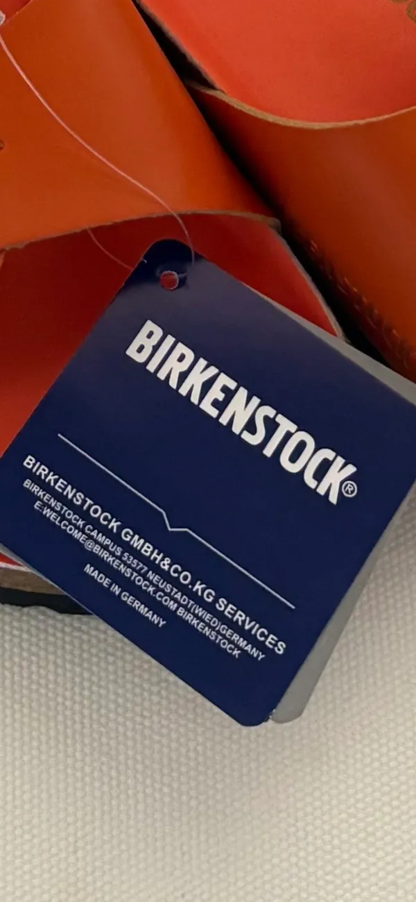 Birkenstock Madrid Soft Footbed Slide - Orange with Gold Buckles - Image 3