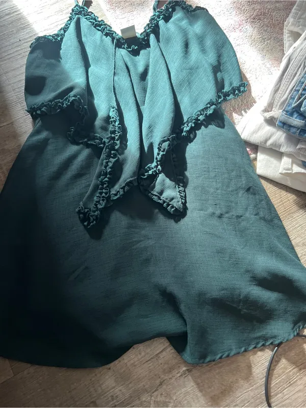 Selfie Leslie forest green Tie-Front ruffle Mini Dress - Image 9