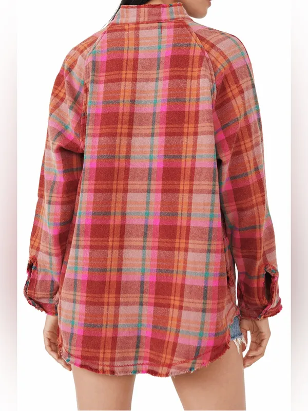 Free People We The Free Summer Daydream Plaid Button Down Shirt XS Boho - Image 5