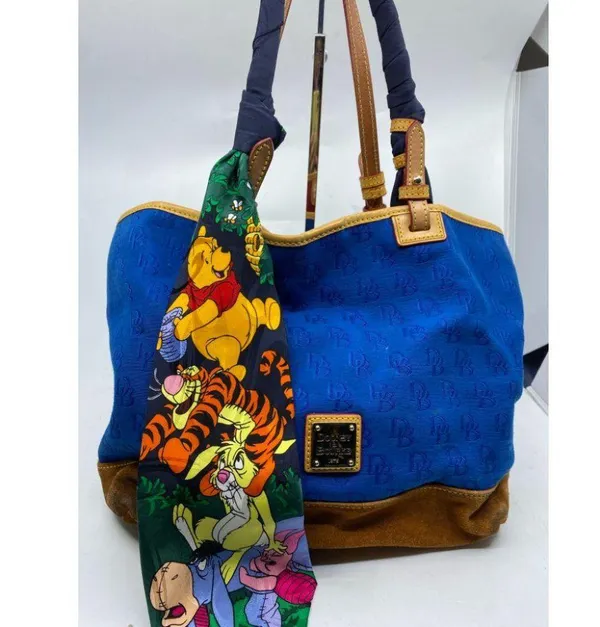 Dooney & BOURKE Blue Brown Large Fabric Tote Bag - Image 4