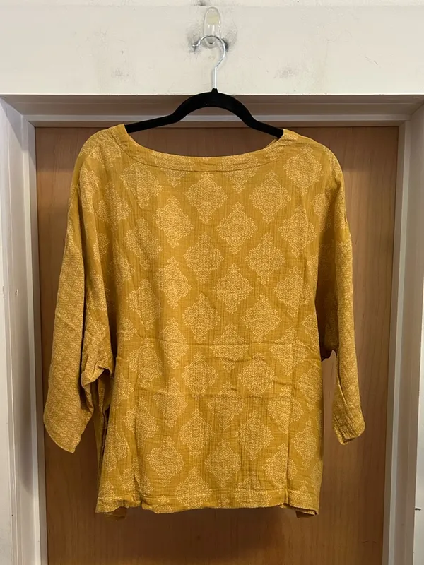 Pure Jill Boho Earthy Minimalist Mustard Yellow 100% Cotton Boxy Top - size S - Image 3