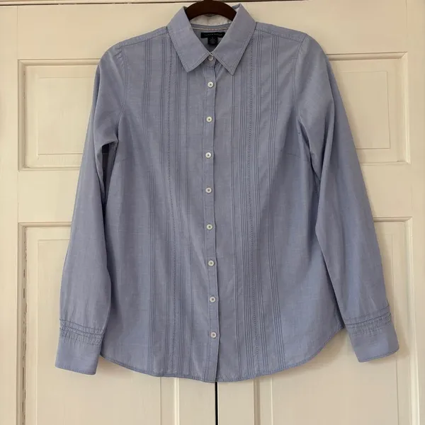Tommy‎ Hilfiger Women’s Size 6 Blue Pintucked Button Down Shirt Blouse Cotton - Image 2