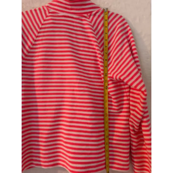 Lilly Pulitzer Pink White Striped V-Neck Pullover Sweater Kangaroo Pocket Medium - Image 3