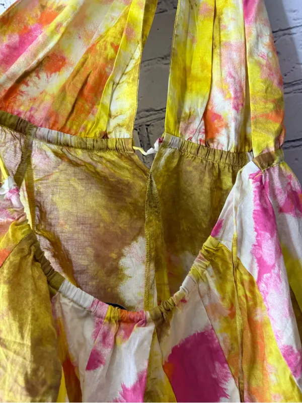 Zara Yellow & Pink Tie-Dye Flowy Halter Dress size small - Image 8