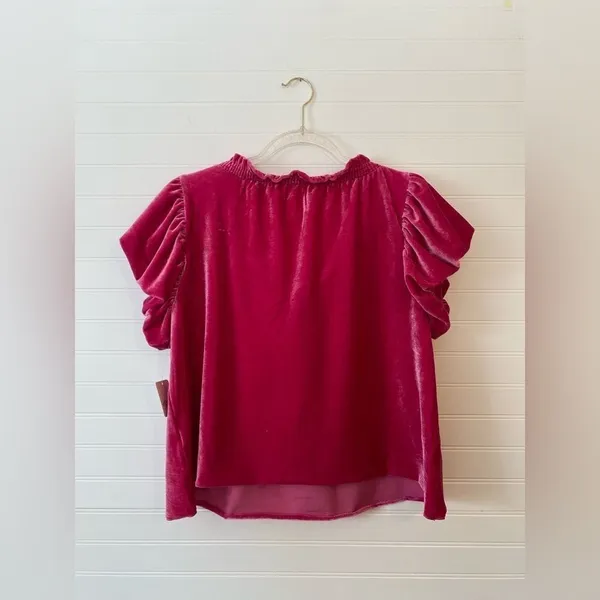 Free People Velvet Barbiecore Pink Puff Sleeve Terese Blouse - Image 5
