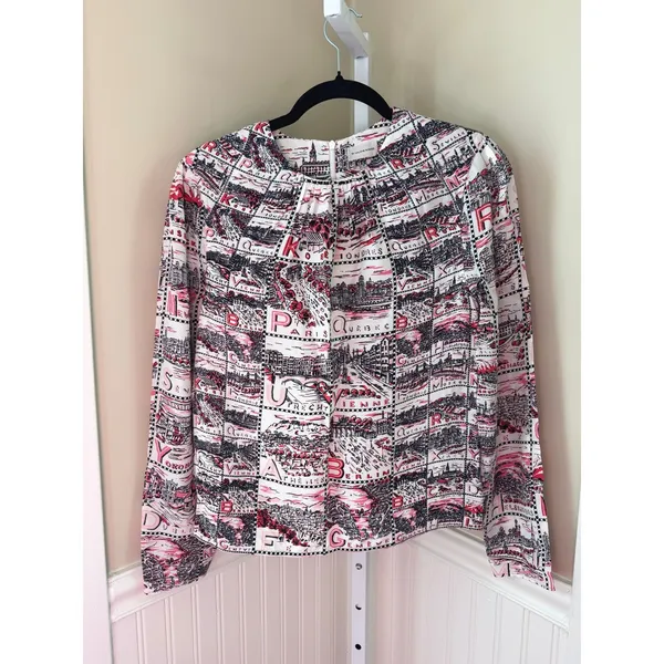 By Malene Birger Postcard‎ City Print Long Sleeve Blouse Pink Cream Size 34 XS - Image 2