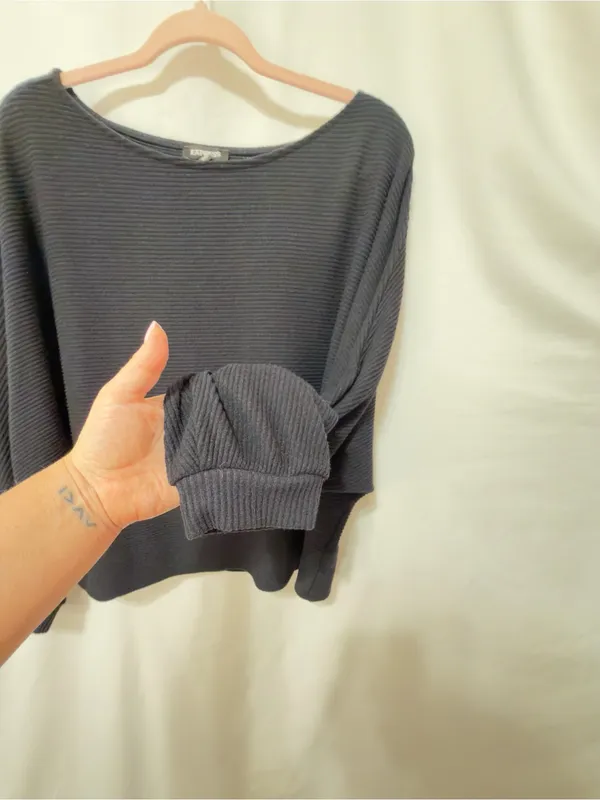 Express Ribbed Sweater Cropped Boat Neck Size L/XL - Image 6