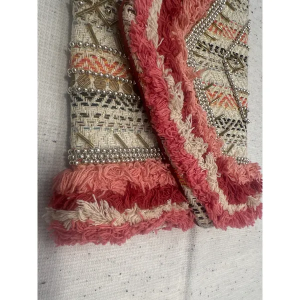 Antik Kraft Boho Beaded Fringe Envelope Clutch Crossbody Bag Pink Red fairy - Image 2