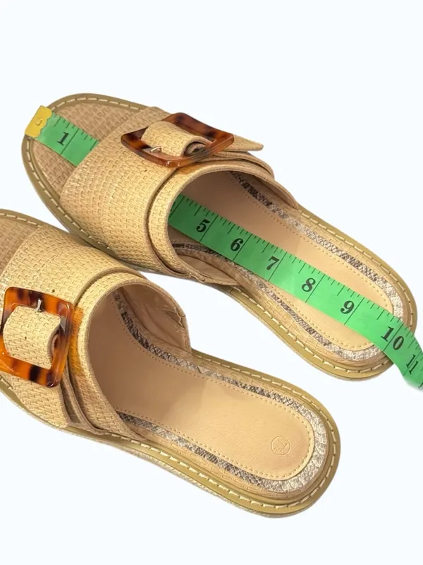 Chunky Wedge Raffia Espadrille Platform Slide Sandals With Tortoiseshell Buckle - Image 3