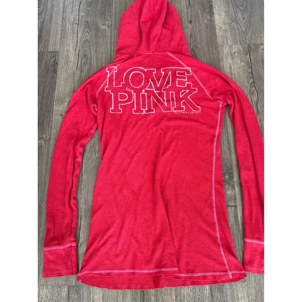 Vintage y2k‎ Victorias Secret PINK Waffle Thermal Hoodie Pink Large LOVE PINK - Image 3